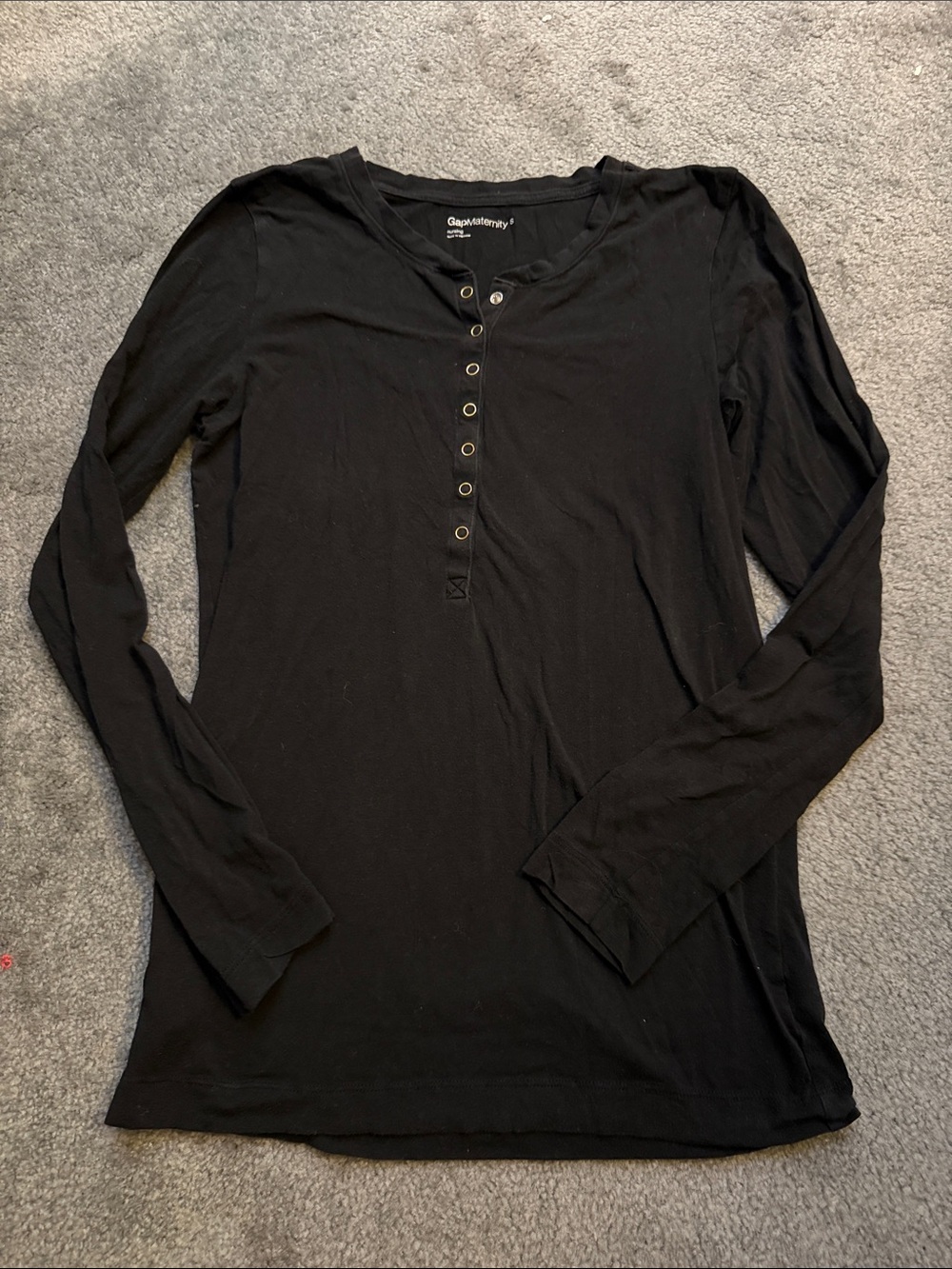 GAP Maternity Black Long-Sleeve Henley with snap placket